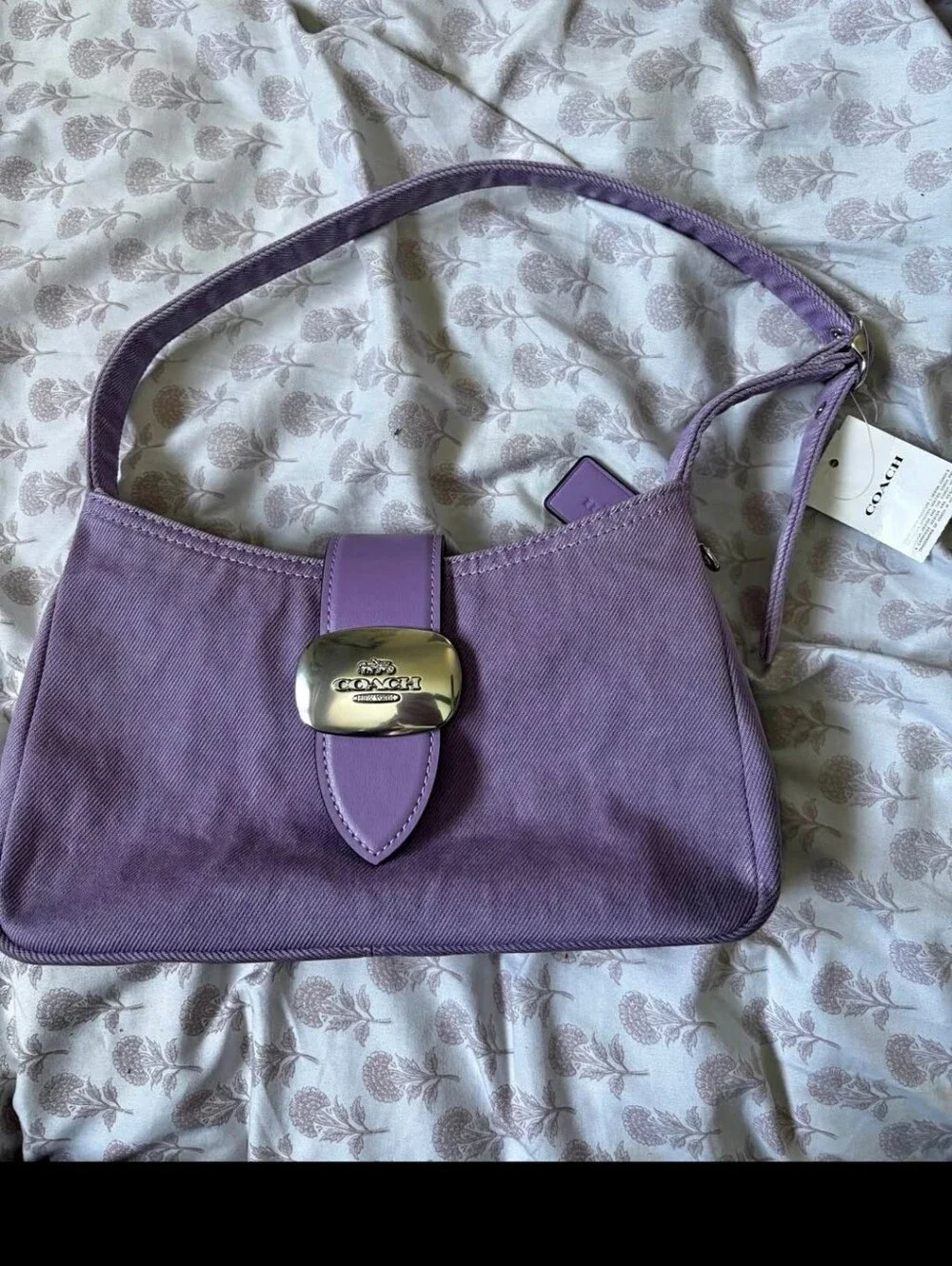 COACH Eliza Iris Purple Denim Shoulder Bag.